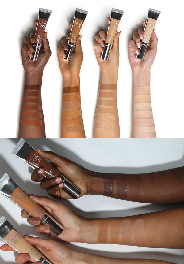 (위) 베카가 화장품 흑인 모델의 손바닥을 어둡게 칠해 공개한 사진 (아래) 재촬영해 공개한 사진