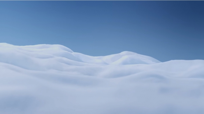 파란 하늘과 구름으로 표현된 삼성 건조기 그랑데 TVC 화면.