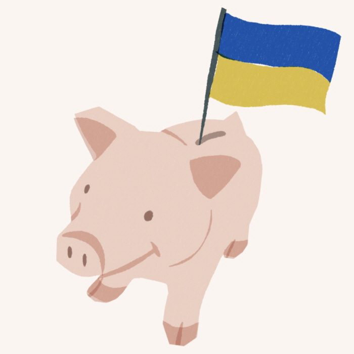 사진은 고려인 난민돕기를 범국민적으로 추진하기 위해 인추협이 마련한 상징마크로서 우크라이나 국기에 돼지저금통을 합성한 이미지.