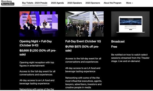 2023년 10월 11~12일 블룸버그는 미디어 엔터테크 분야 전문 이벤트 '스크린타임'을 개최했다. 사진=Bloomberglive.